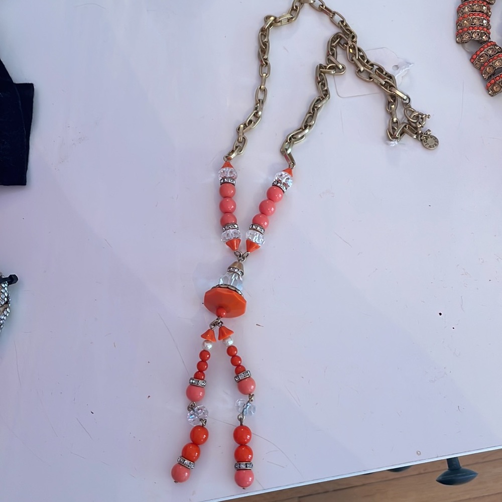 Jcrew long necklace with gold and orange stones